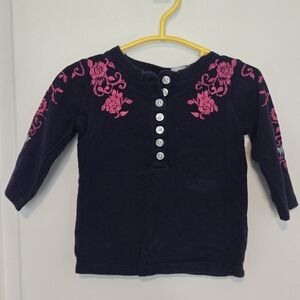 Navy Blue Kids Shirt with Pink Embroidery By KOLAL KIDS